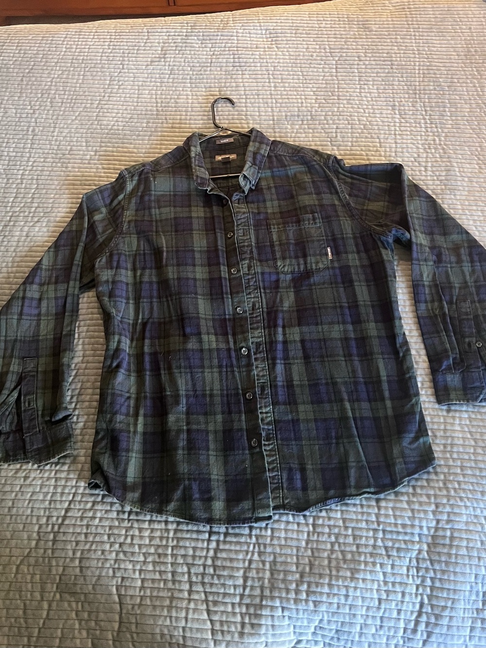 Eddie Bauer Green and Navy Plaid Button-Down Shirt